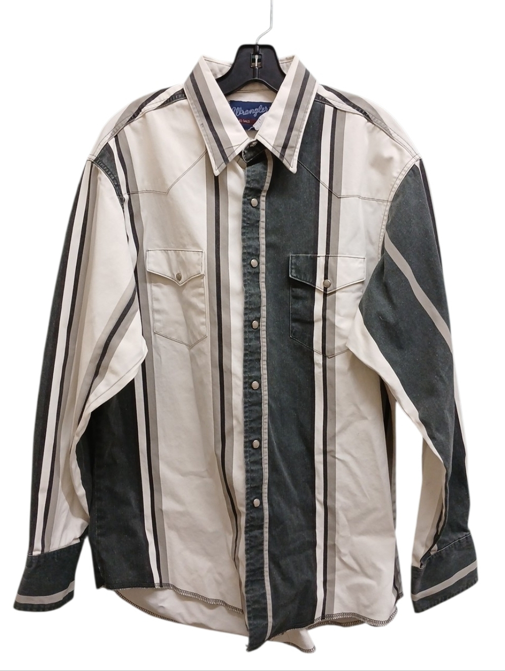 Wrangler X-long Tails Vintage Cream Dark Green Vertical Stripe Western Shirt